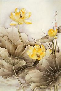 201x300 Japanese Lotus Flower Paintng Zen Painting Wall Art Modern Art - Japanese Lotus Painting