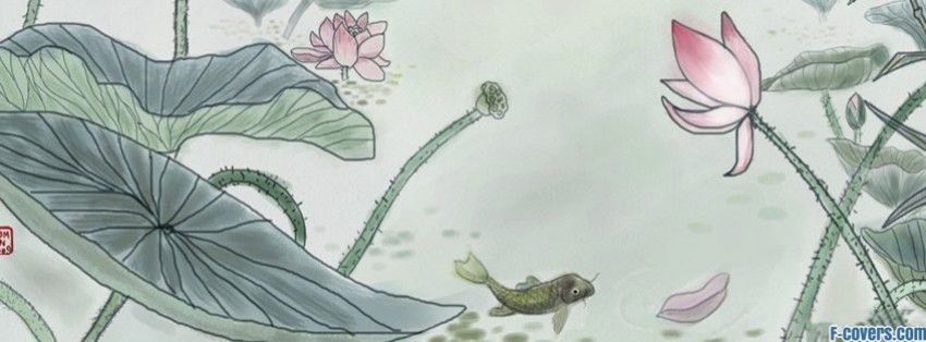 850x314 Japanese Art Facebook Covers - Japanese Lotus Painting