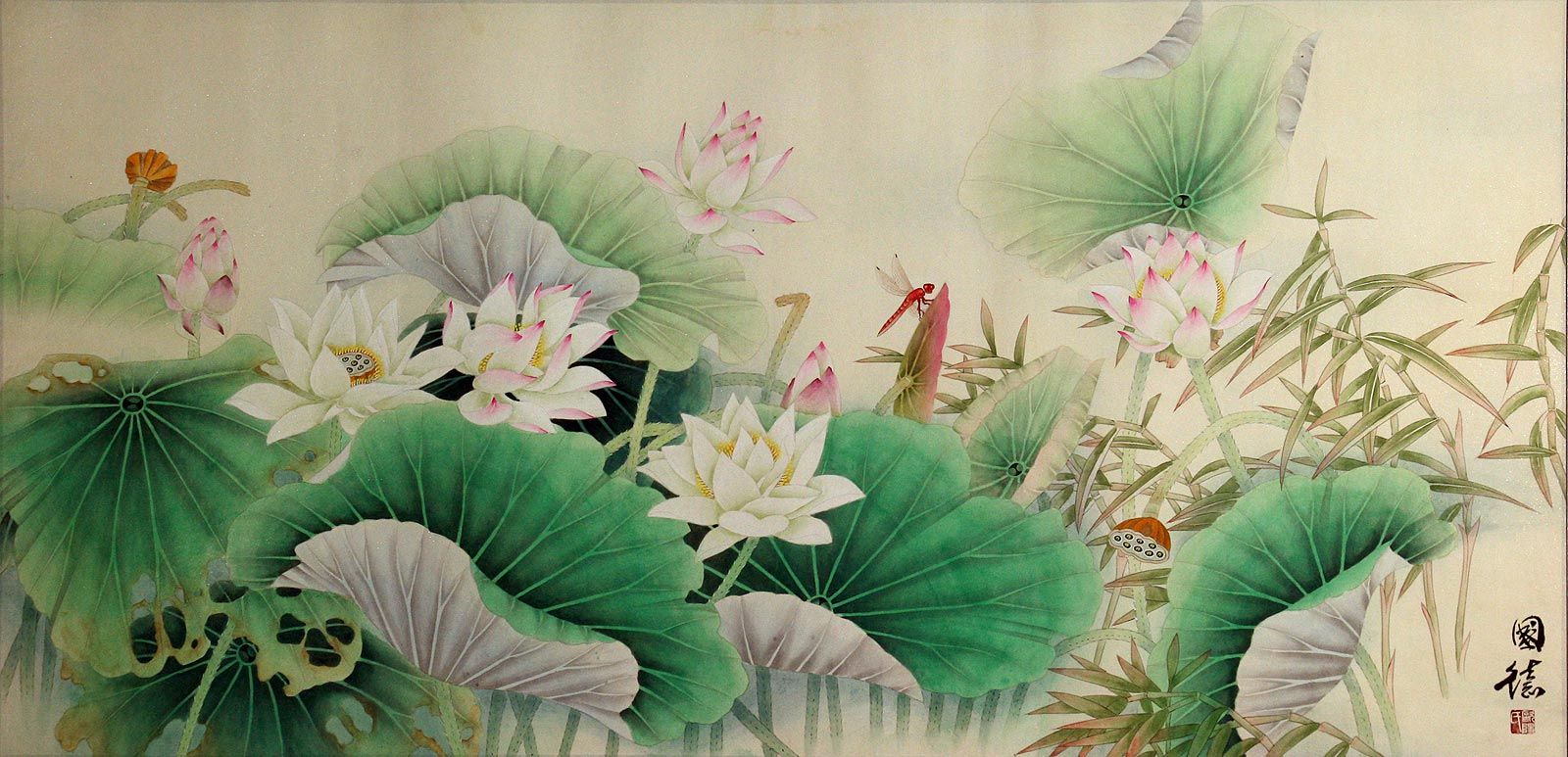 1600x773 Lotus Painting - Japanese Lotus Painting