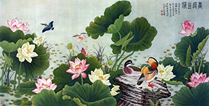 425x215 Asian Art Japanese Wall Art Decor Canvas Prints Canvas - Japanese Lotus Painting