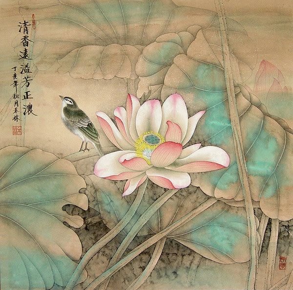 600x594 White Birds Chinese Japanese Art Paintings - Japanese Lotus Painting