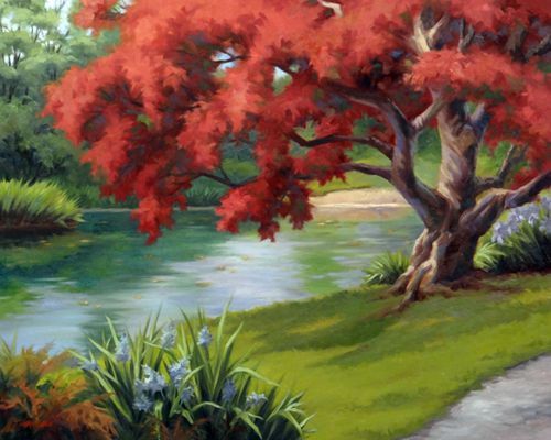 500x400 Japanese Maple, Old Westbury Gardens Oil Paiting - Japanese Maple Painting