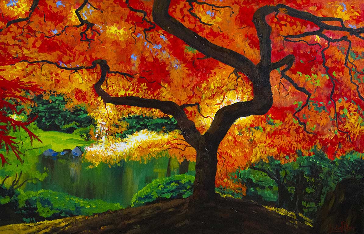 1195x770 Red Tree - Japanese Maple Painting