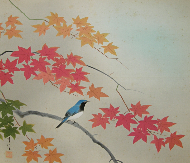 800x686 Ss 50115 [ Bird In The Autumn Leaves ] Japanese Vintage Painting - Japanese Maple Painting