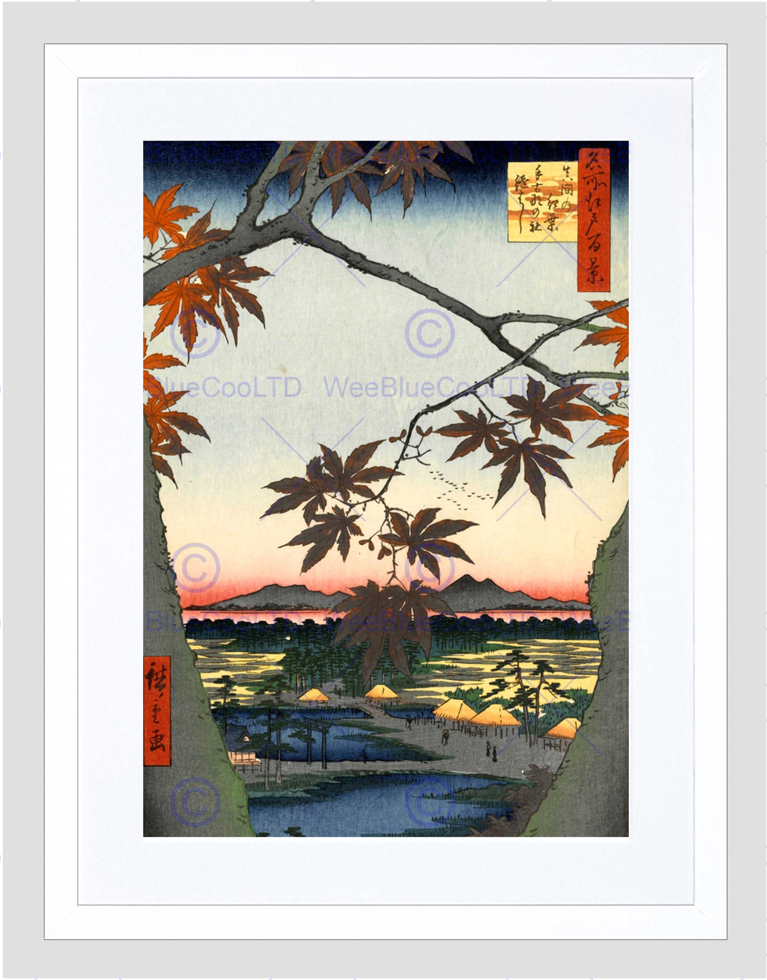 2500x3195 Painting Japanese Woodblock Maple Tree Mountains Framed Art Print - Japanese Maple Tree Painting