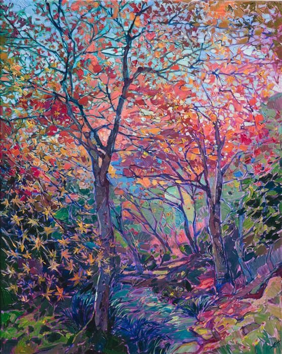557x699 Sogenchi Garden Japanese Maple Trees Oil Painting By Modern - Japanese Maple Tree Painting