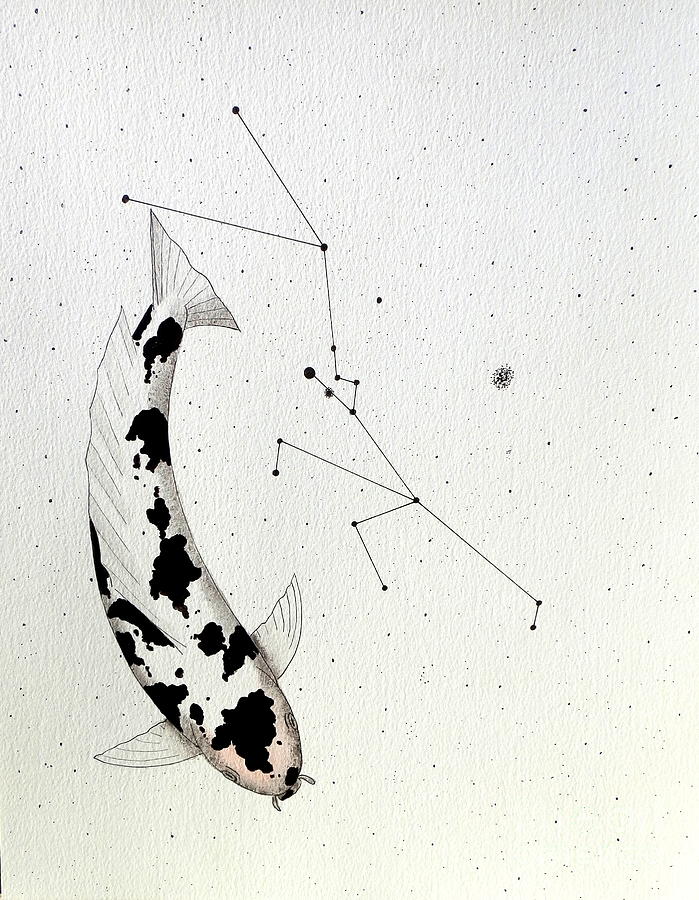 699x900 Japanese Koi Bekko Taurus Painting By Gordon Lavender - Japanese Minimalist Painting