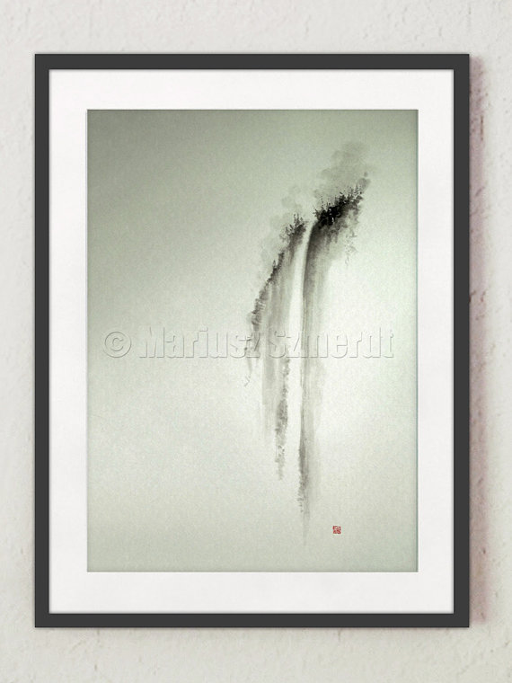 570x760 Waterfall Zen Minimalist Painting Japanese Style Art Home - Japanese Minimalist Painting