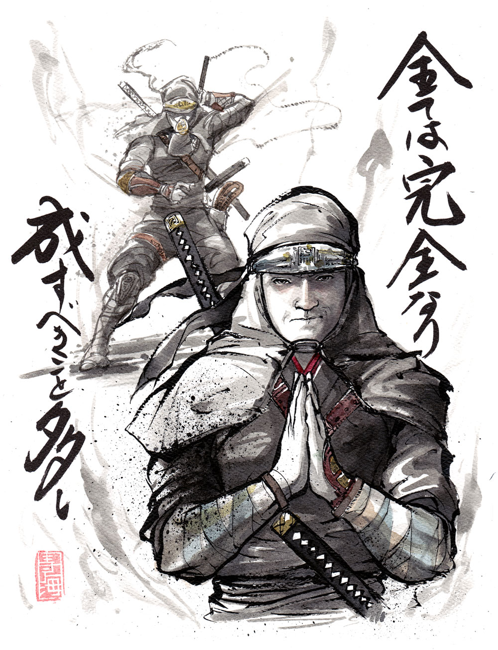 1000x1306 Custom Ninja Painting Sumie By Mycks - Japanese Ninja Painting