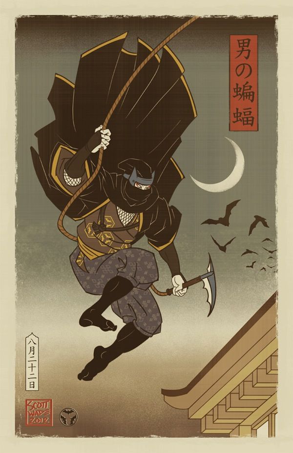 600x928 Reimagined Japanese Superhero Art Japanese Batman - Japanese Ninja Painting