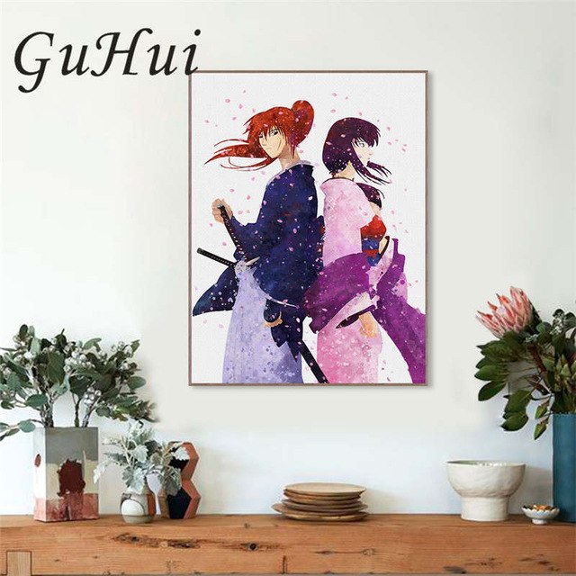 640x640 Vintage Watercolor Samurai Ninja Cartoon Japanese Anime Canvas Art - Japanese Ninja Painting