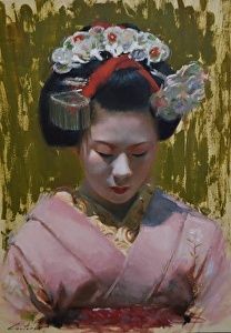 208x300 Katsutomo By Phil Couture Oil ~ 14 X 8 Portraits - Japanese Oil Painting