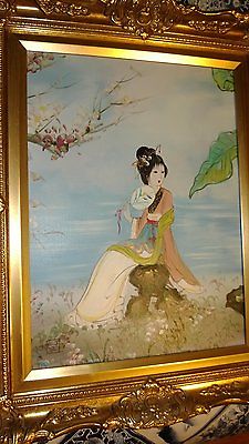 225x400 Vintage Original Japanese Oil Painting On Canvas Japanese Woman - Japanese Oil Painting