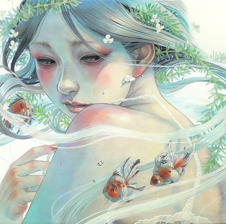 721x717 Delicate Japanese Oil Paintings Of Ethereal Woman Submerged - Japanese Oil Painting Artists