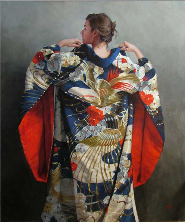 620x745 Kimono Oil Paintings By Stephanie Rew - Japanese Oil Painting Artists