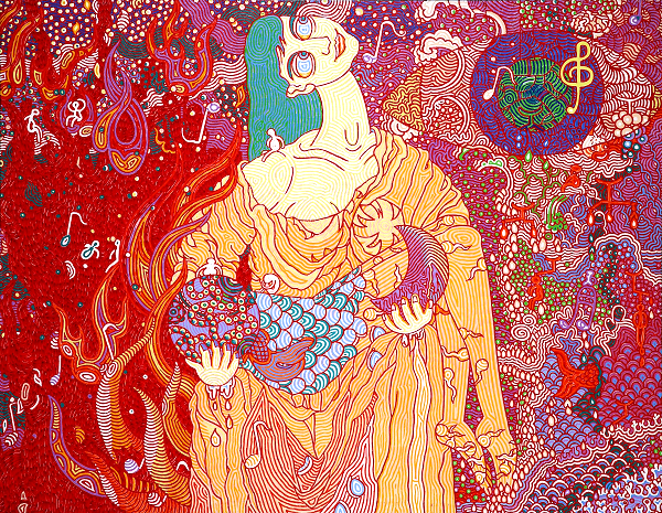 600x465 Oil Painting 4 Canvas Painting Portrait Pieta Fire Earth Moon By - Japanese Oil Painting Artists