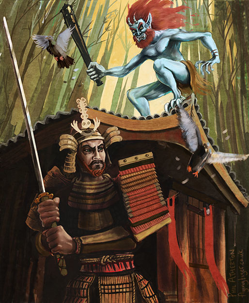 514x625 Samurai And Japanesei Demon By Megapowerskills - Japanese Oni Painting