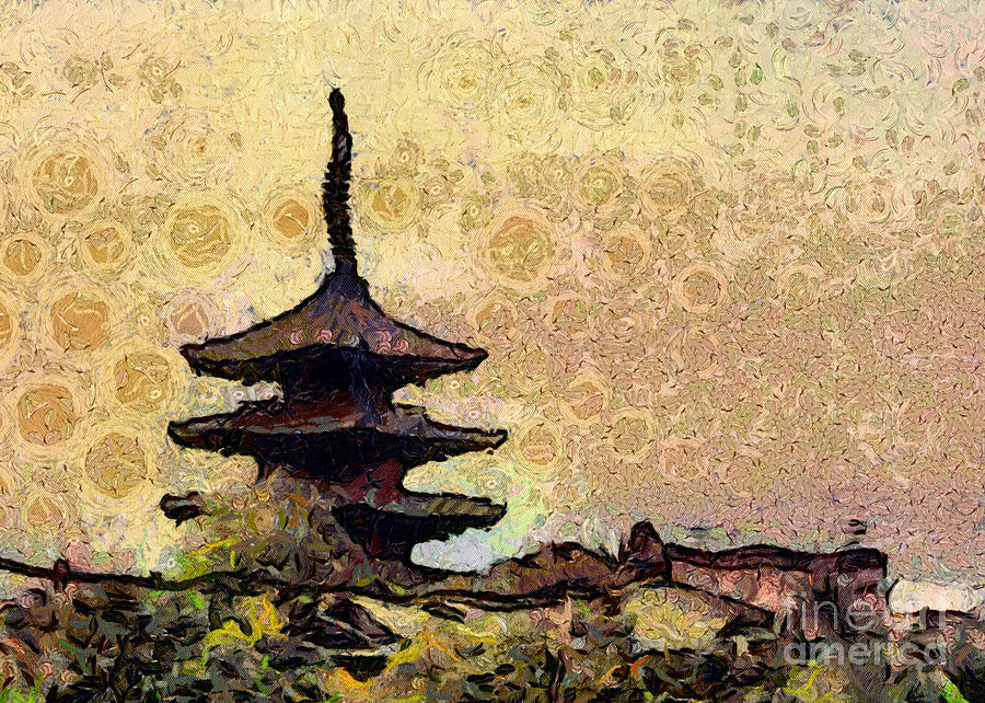 900x642 Japanese Pagoda Digital Art By Cathleen Cawood - Japanese Pagoda Painting