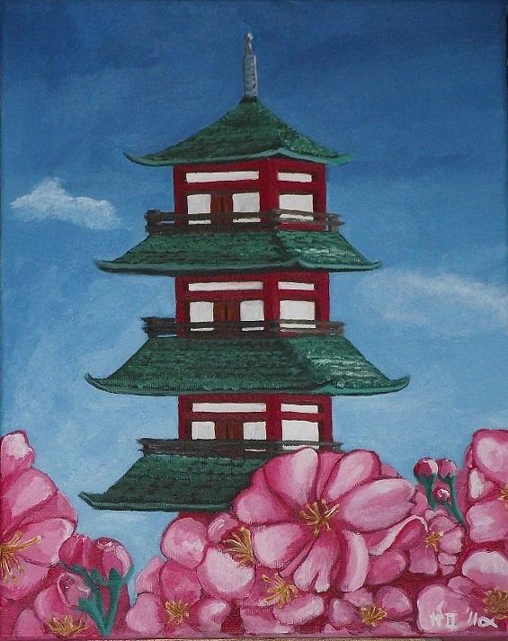 565x713 Japanese Pagoda Painting By Spencer Hudon Ii - Japanese Pagoda Painting