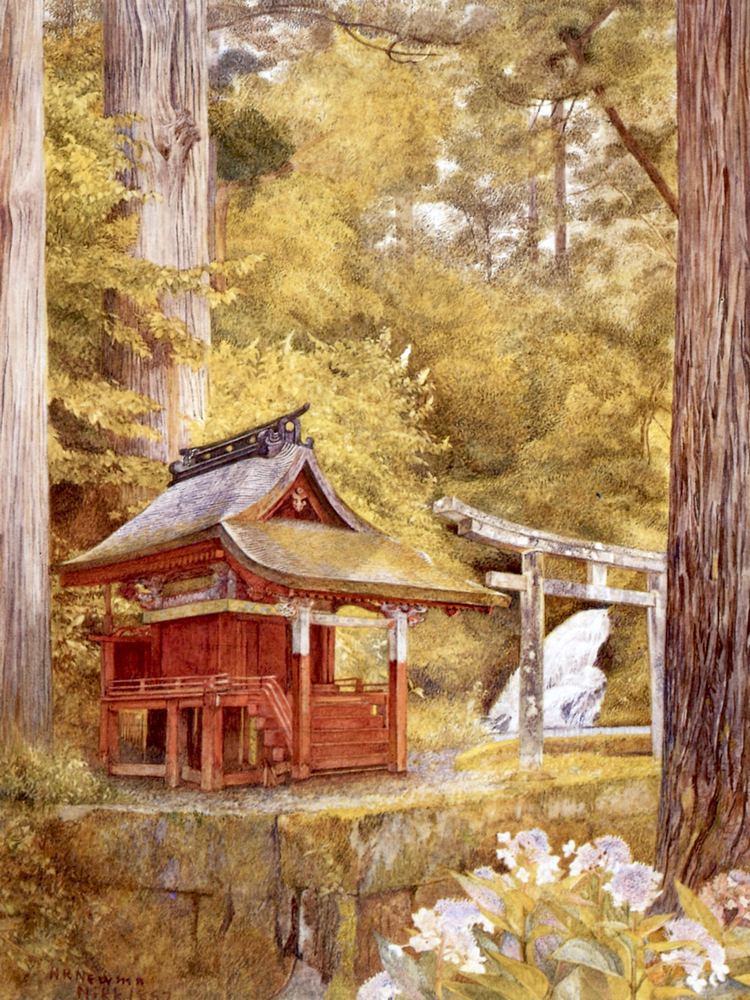 750x1000 Japanese Pagoda In The Woods By Henry Roderick Newman (Painting Id - Japanese Pagoda Painting