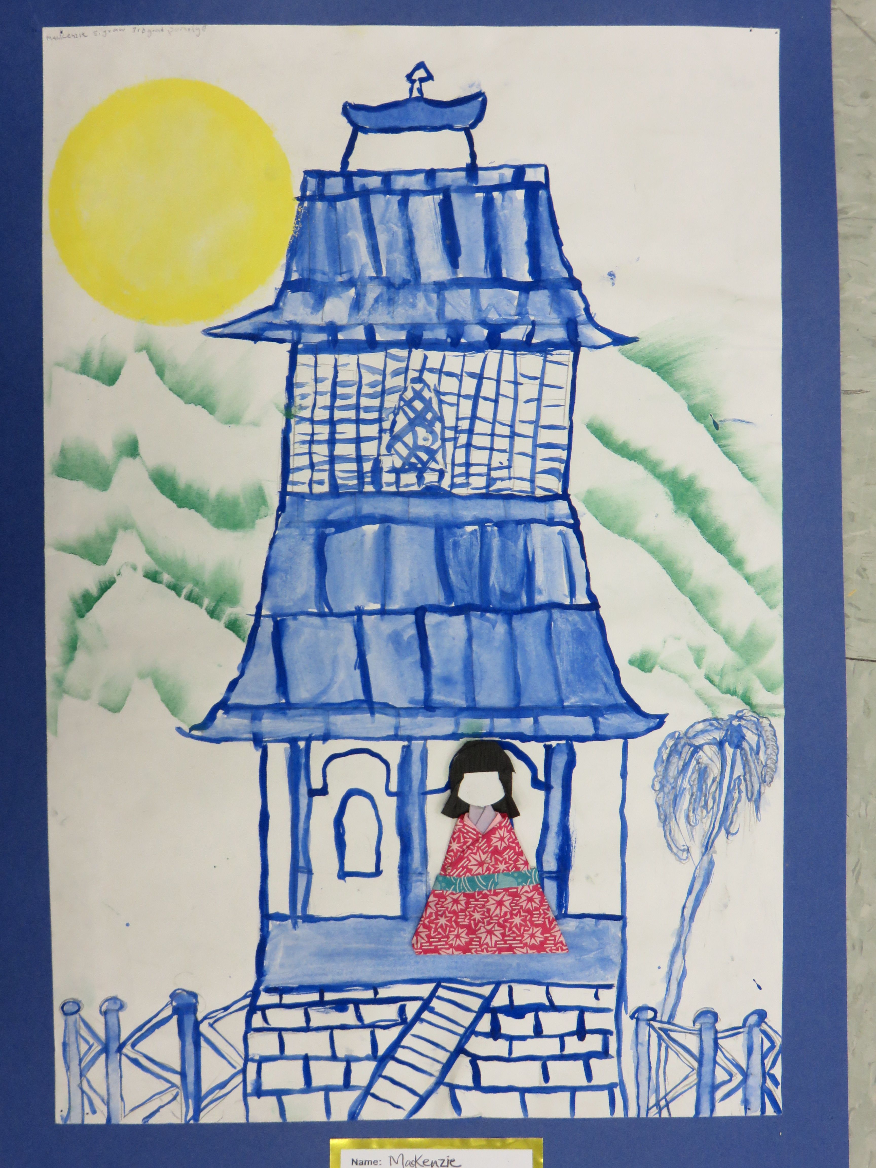 3456x4608 3rd Grade Japanese Pagoda Painting With Origami Doll, 12 X 18 - Japanese Pagoda Painting