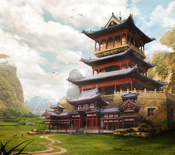 600x533 Landscape Matte Paintings On Behance - Japanese Pagoda Painting
