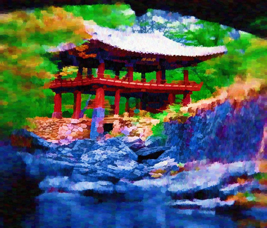 900x770 Pagoda Shelter Painting By Mario Carini - Japanese Pagoda Painting