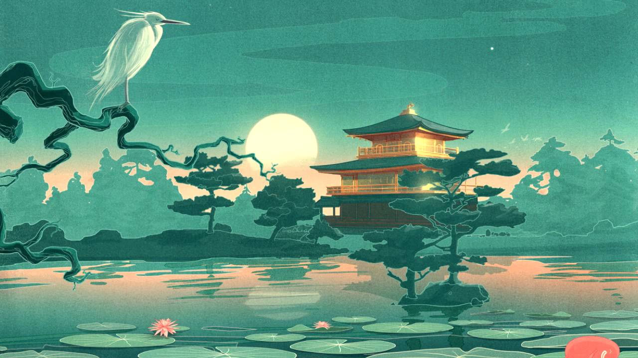 1280x720 Relaxing Japanese Music Golden Pagoda Relax, Sleep, Study - Japanese Pagoda Painting