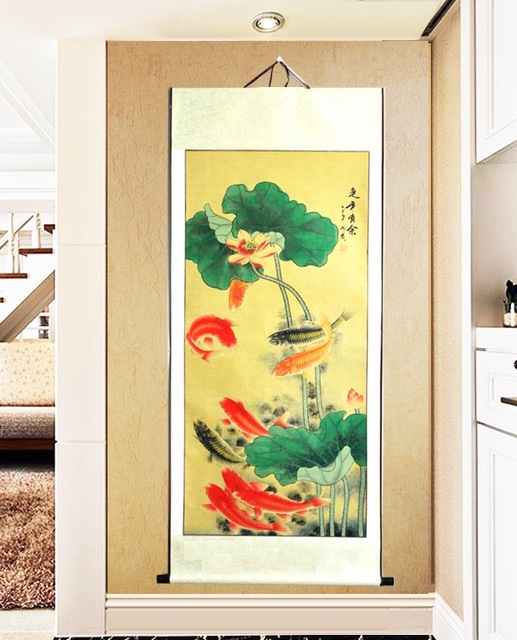 517x640 Large Scroll Painting By Unmbers Handpainted Good Luck Koi Fish - Japanese Painting Koi