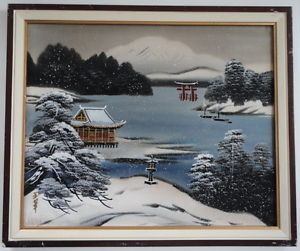 300x251 Silk Japanese Painting Artist Signed Mid Century Handsome Snow - Japanese Painting Landscape