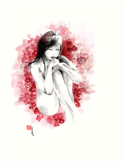 413x549 Geisha Young Girl With Sakura Cherry Blossom Japanese Japan - Japanese Painting Sakura