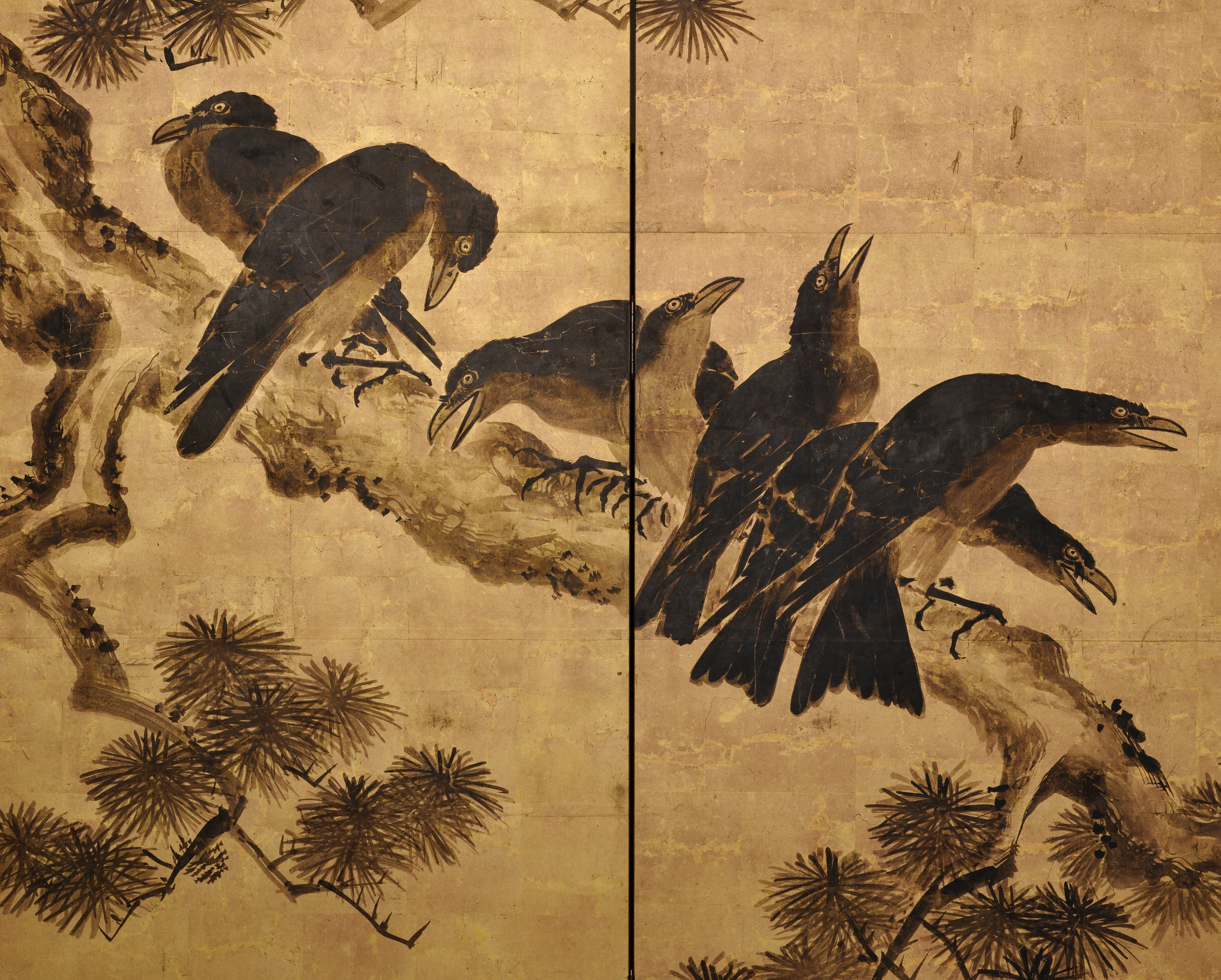 2422x1944 Kano Chikanobu (1660 1728) Crow Amp Pine Japanese Screen Painting - Japanese Painting Tree