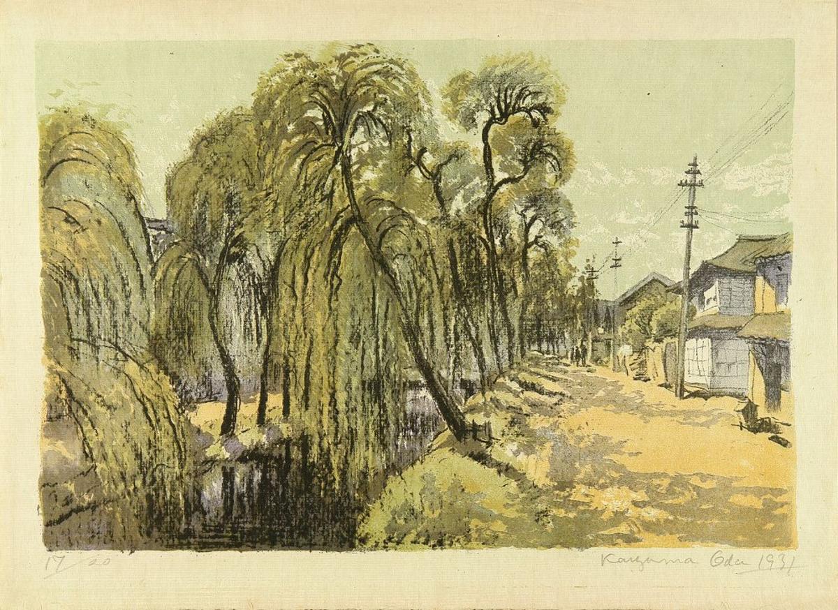 1200x874 Oda Kazuma A Willow Tree In Niigata - Japanese Painting Tree