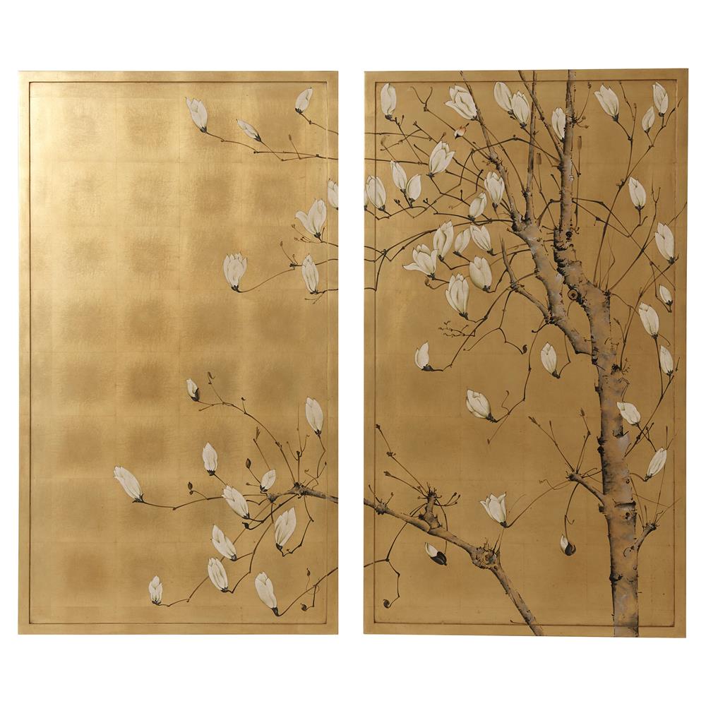 1000x1000 Theodore Alexander Spring Magnolias Hand Gilt Background Japanese - Japanese Painting Tree