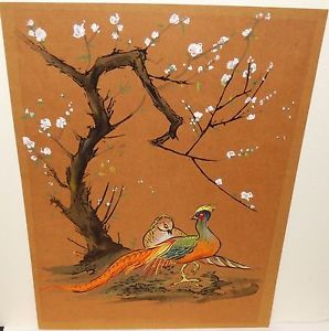 298x300 Japanese Peacock Bird And Blossom Watercolor Paper Painting - Japanese Peacock Painting