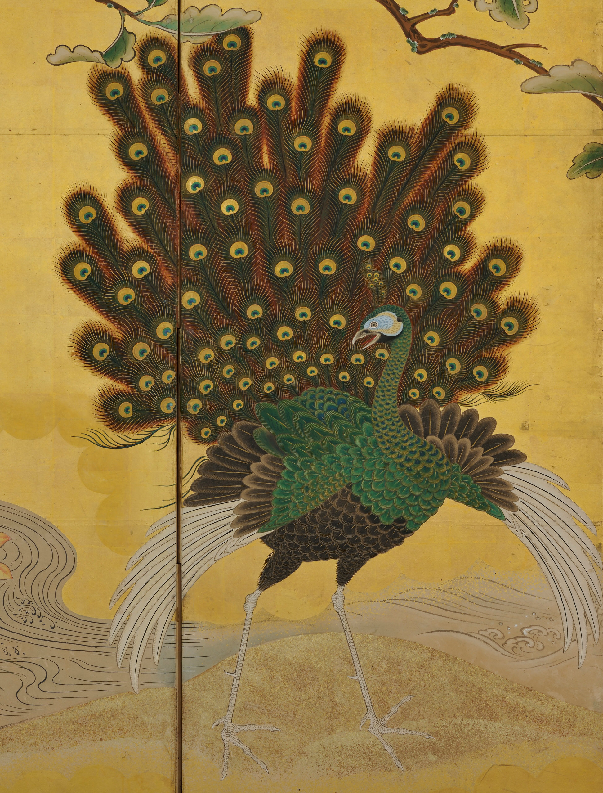 1944x2555 Tsunetake Yotei (18 C.) Phoenix Amp Peacocks Japanese Folding - Japanese Peacock Painting