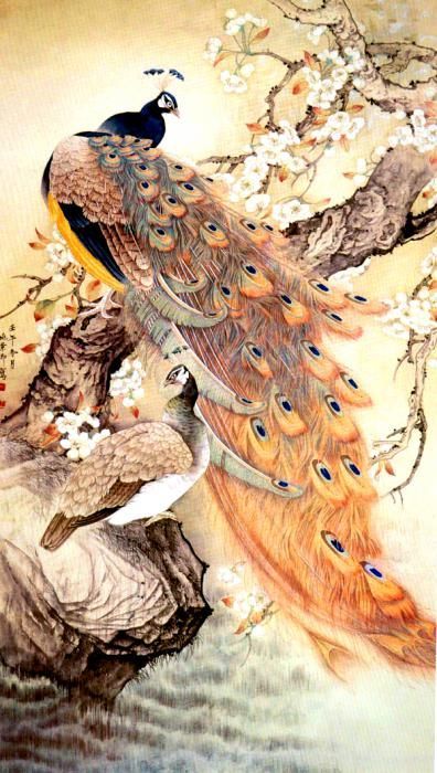 396x700 Vintage Japanese Peacock Painting Japanese Art - Japanese Peacock Painting