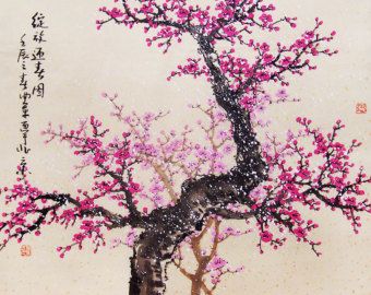 340x270 Cherry Blossom Painting Chinese Watercolour Painting Original - Japanese Sakura Tree Painting