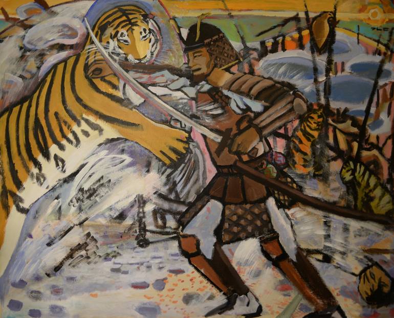 770x622 Saatchi Art Korean Tiger Fights The Japanese Samurai Painting By - Japanese Samurai Painting