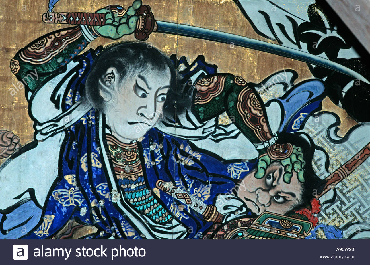 1300x929 Antique Painting Of A Japanese Warrior With Samurai Sword Nara - Japanese Samurai Painting