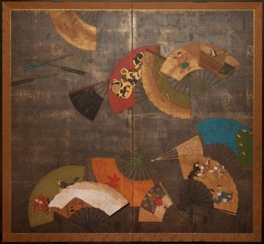380x352 Japanese Screen Painted Fans Style Japanese By Design - Japanese Screen Painting