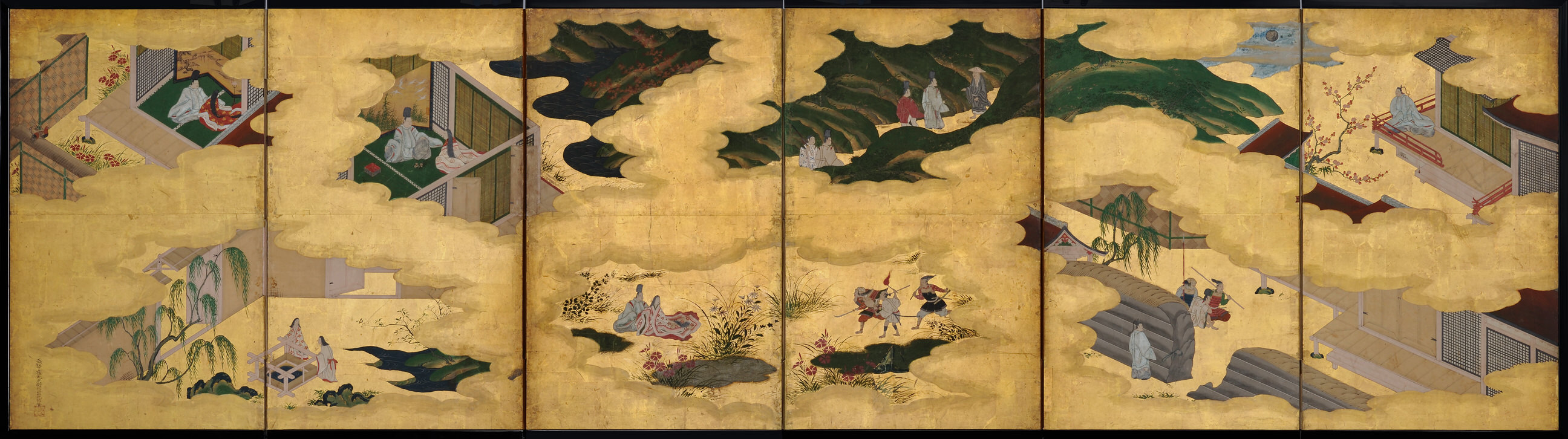 2592x726 Tosa Mitsusuke (1675 1710) Tales Of Ise Japanese Screen Painting - Japanese Screen Painting