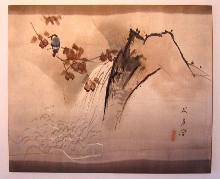 738x600 Japanese Art Asian Antique Silk Kimono Meiji Period Silk Art Lsa51 - Japanese Silk Painting