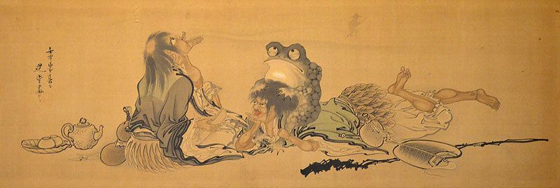 800x269 Framed Japanese Silk Painting Of Sennin By Kodo Dz. Japanese - Japanese Silk Painting