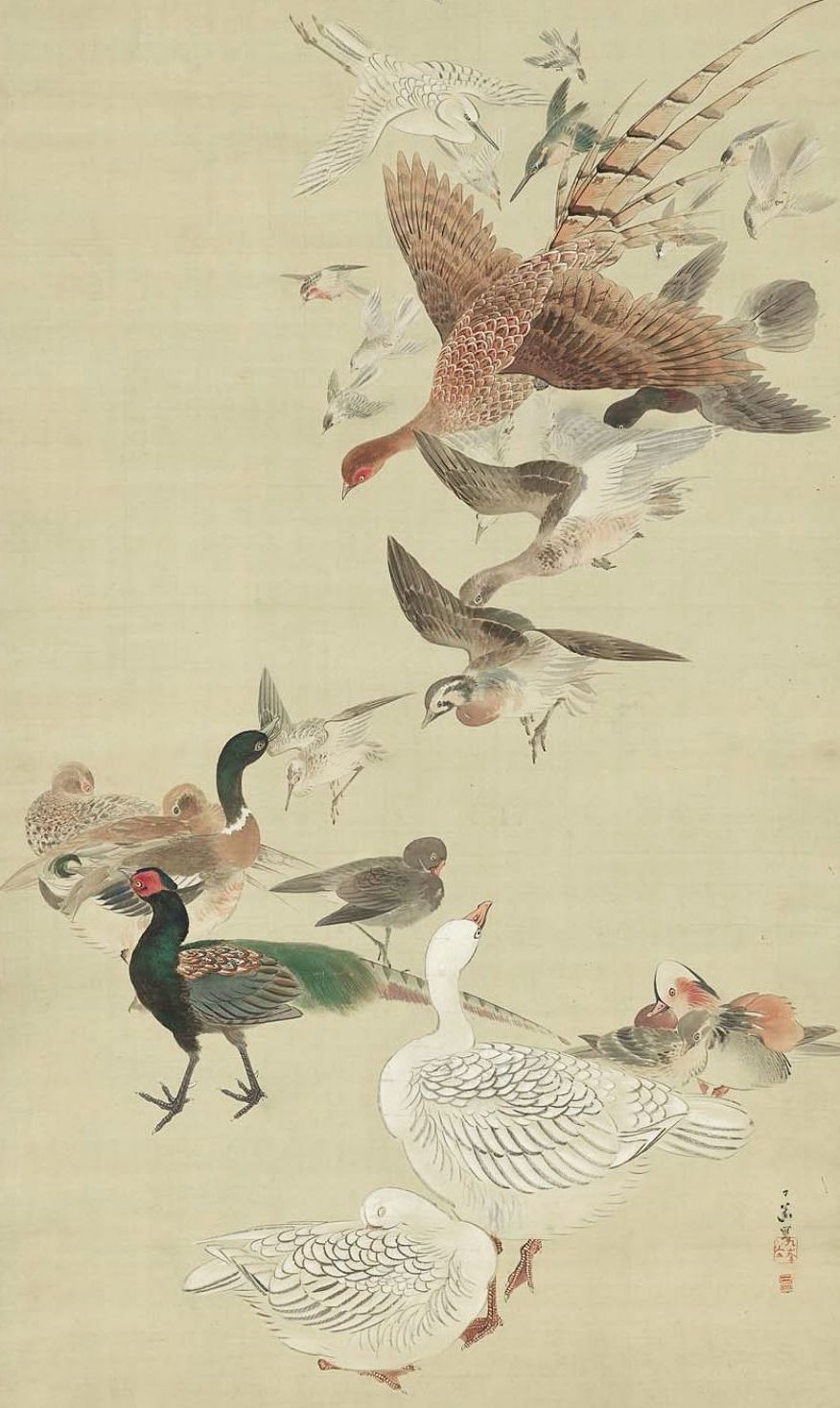 876x1468 Tanaka Nikka Birds. Main Detail Of A Hanging Scroll Ink - Japanese Silk Painting Artists