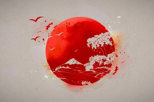 640x427 Japanese Sun Seagull Artwork Poster Silk Fabric Printing Wall Art - Japanese Sun Painting