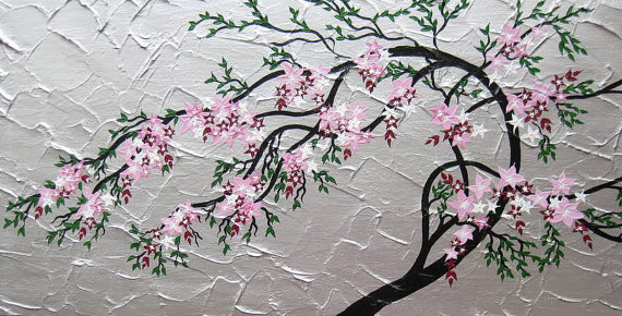570x290 Japanese Tree Painting, Painting Of A Cherry Blossom Tree, Small - Japanese Tree Painting