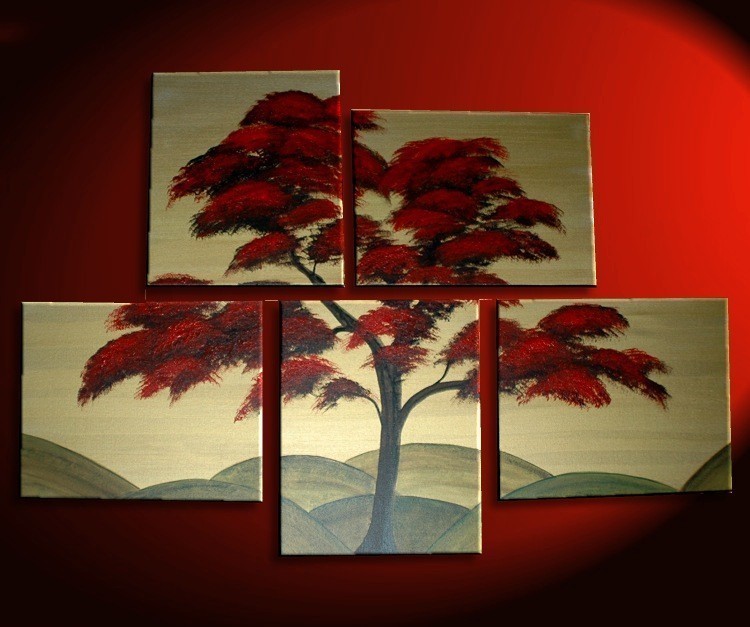 750x627 Large Tree Painting Red Gold Huge Art Custom Modern Abstract - Japanese Tree Painting