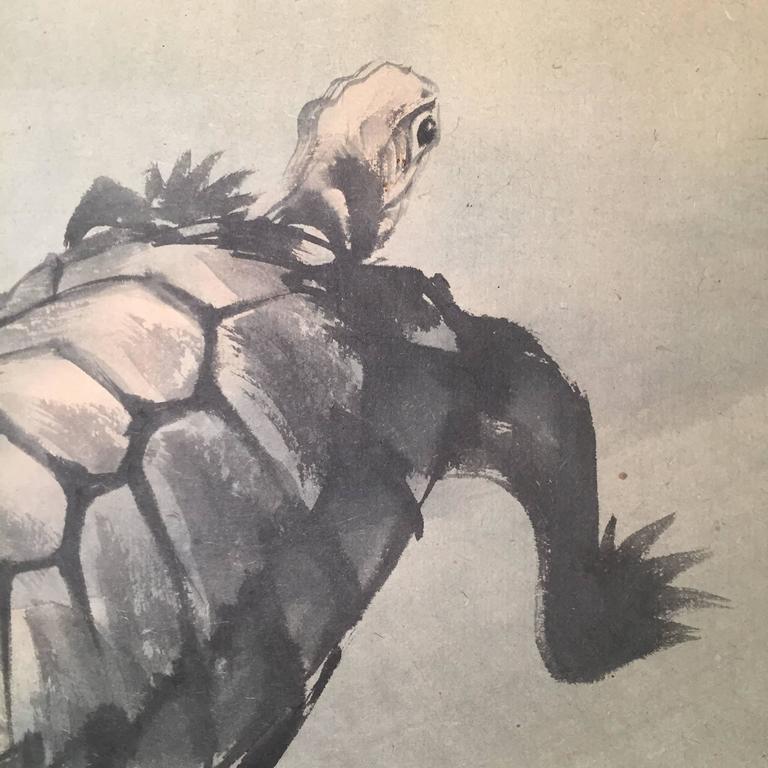 768x768 Giant Sea Turtles Old Japanese Hand Painted Scroll, Signed - Japanese Turtle Painting