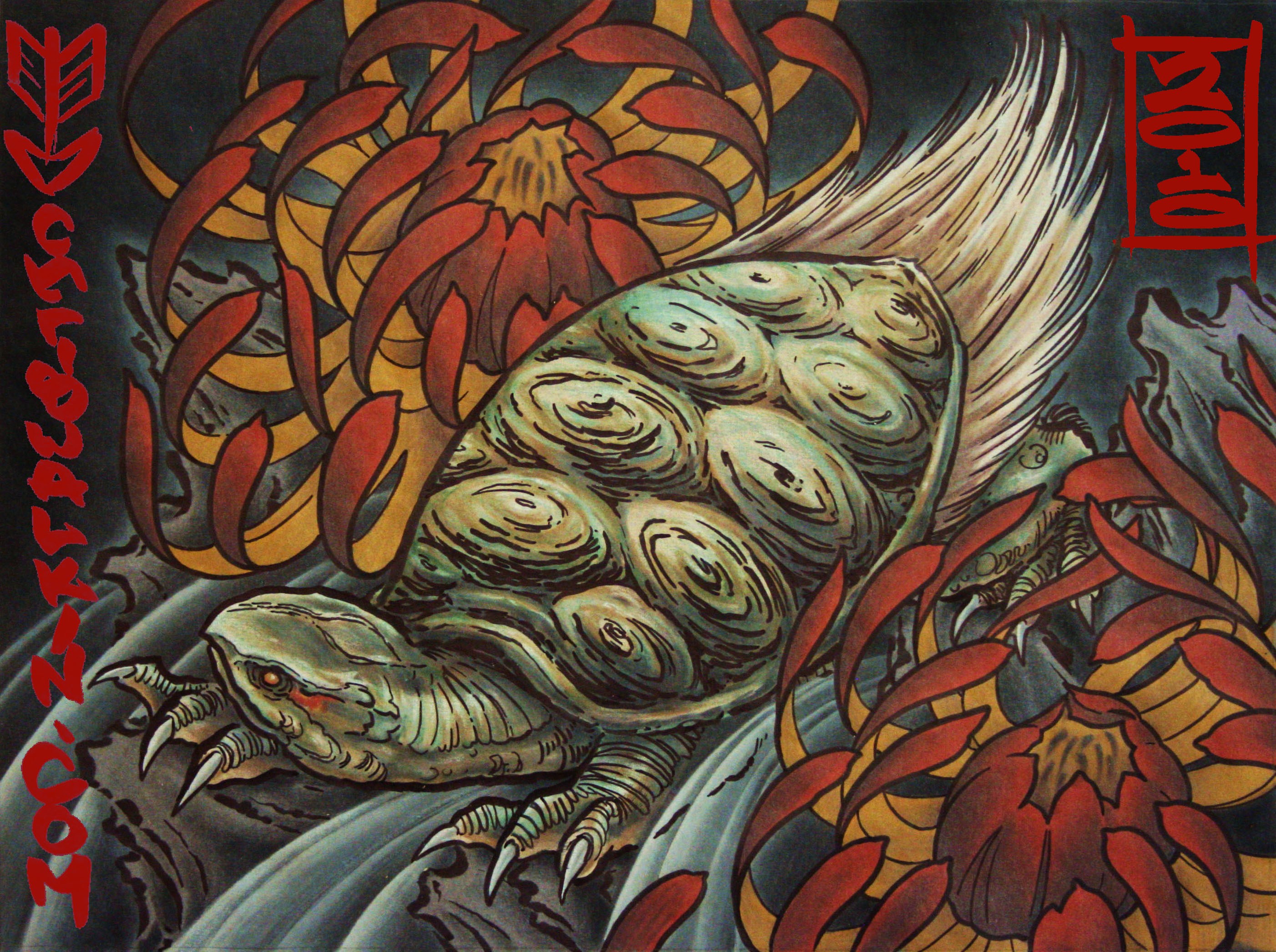 2804x2093 Japanese Minogame And Chrysanthemums - Japanese Turtle Painting